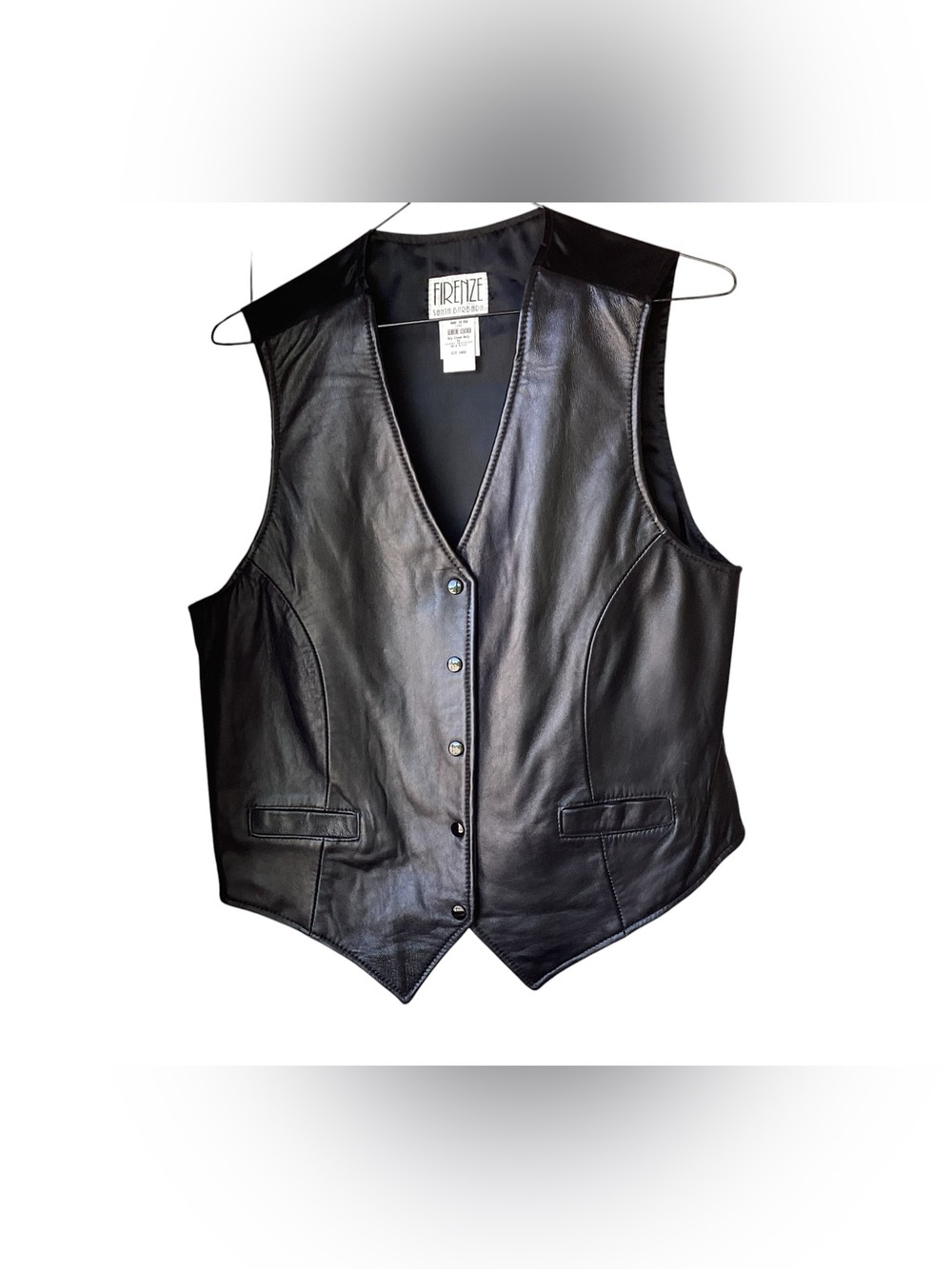 Firenze Vintage Black Leather Vest - Women's Classic Button-Front